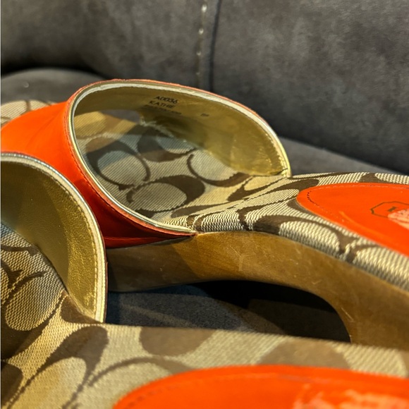 Coach Shoes Kathie Orange Gold Brown Leather Signature Logo Chestnut Size 8 - Picture 8 of 12